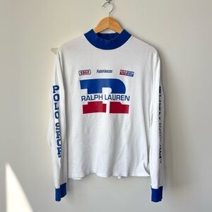 Polo Sport Motocross Racing Logo Waffle Knit Mockneck Shirt Size L Jersey